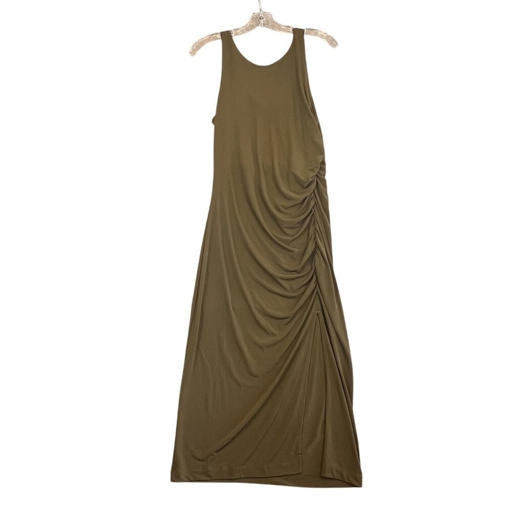 Banana Republic Dress Women Med Green Ruched Maxi Tank Side Slit Summer Casual